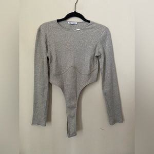 NWT Zara Gray Hi Cut Bustier Bodysuit
